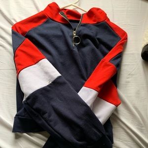 Blue/red/white cropped long sleeve
